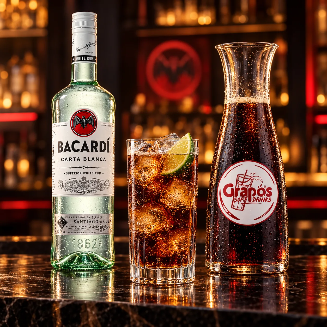 Bacardi mit 1L Grapos Cola
