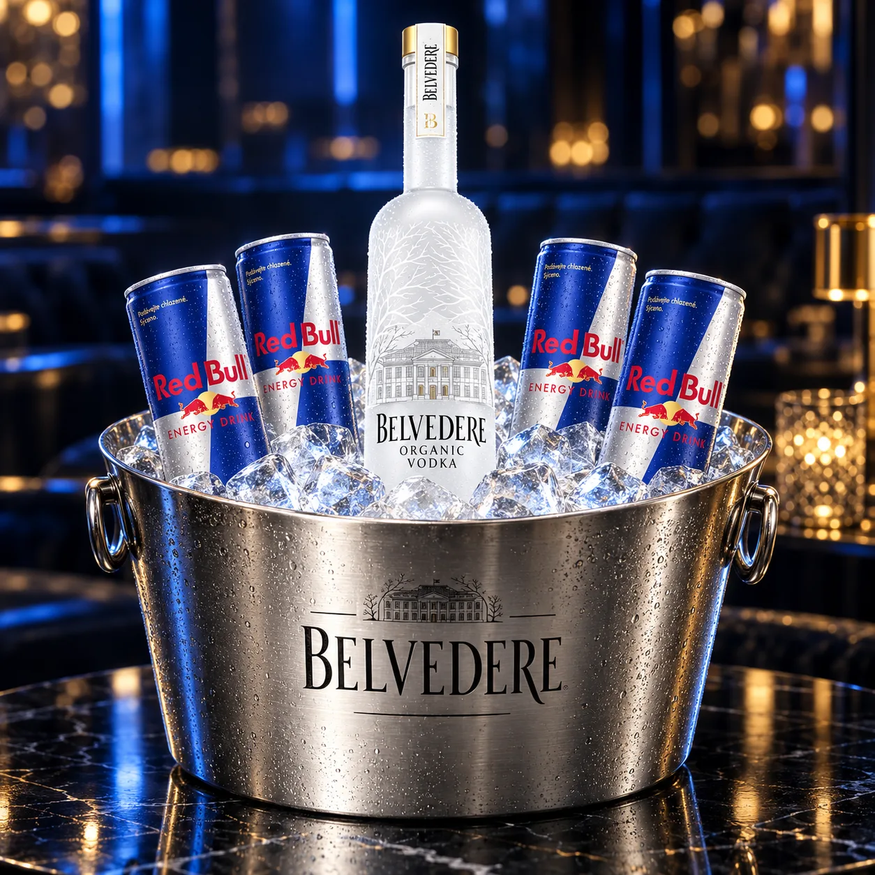 Belvedere 0,7L mit 4x Red Bull